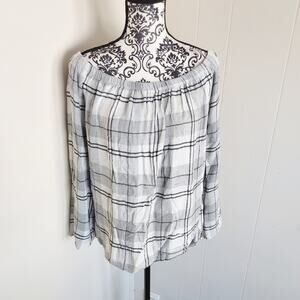 Anthro Cloth & Stone Plaid Off Shoulder Top